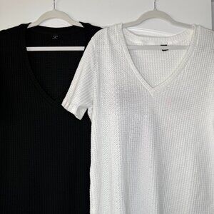 2 Men's Basics Short Sleeve V Neck Shirts Black White